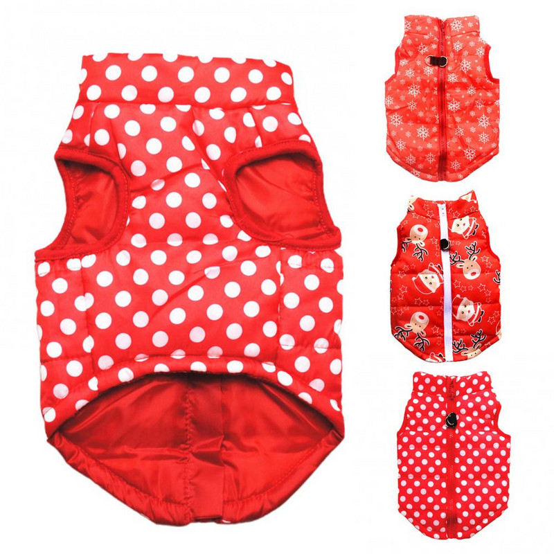 Jachetă de iarnă de Crăciun cu fermoar din bumbac moale și caldă, cu cataramă de tracțiune, haine pentru câini, haine de iarnă pentru câini mici, haină pentru câini.