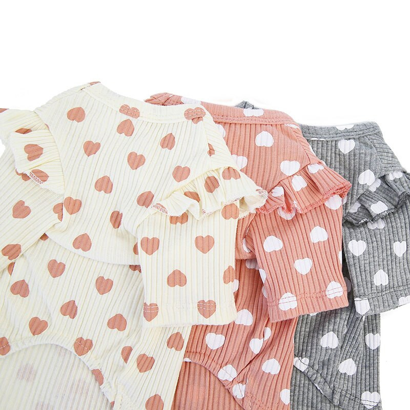 Nové oblečenie pre psov s srdiečkami, jar, jeseň, tričko s motívom srdca pre malé a stredné šteniatka čivavy, yorkshirského shih psíka