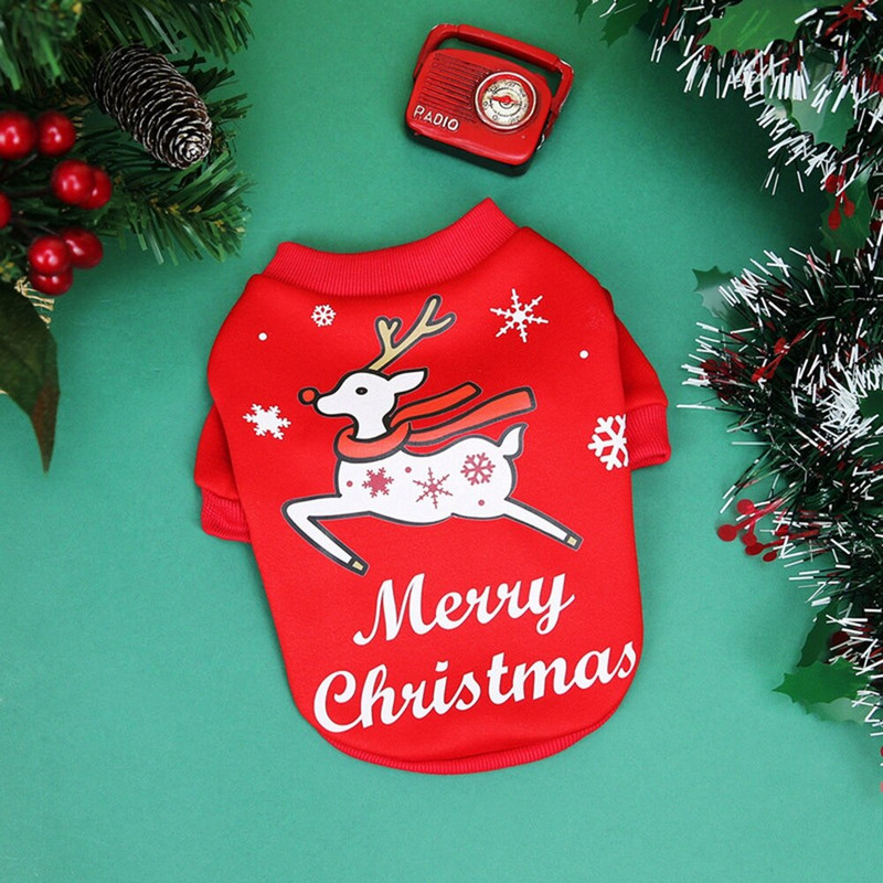 Kalėdiniai šunų rūbai Mažo šuns rudens/žiemos šilti rūbai Spaudos kalėdinis briedžio paltas mažiems šunims