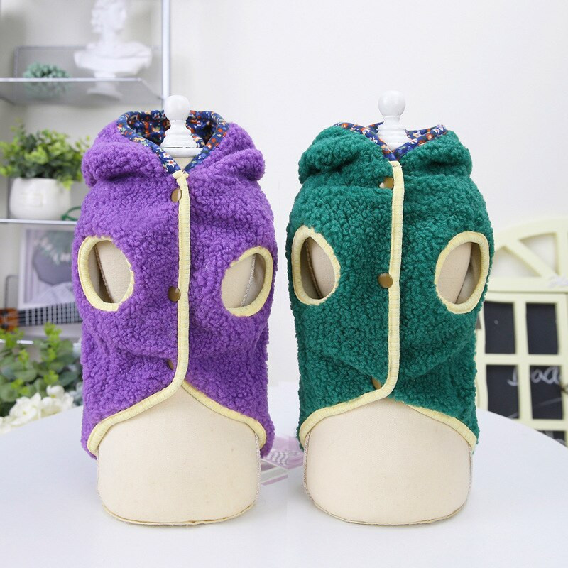 Lilla rohelised värvid soojad kahe jalaga koerte riided sügiseks ja talveks Uusimad puuvillase polsterdatud riided lemmikloomadele Fliisist koerajoped