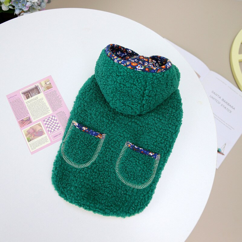 Lilla rohelised värvid soojad kahe jalaga koerte riided sügiseks ja talveks Uusimad puuvillase polsterdatud riided lemmikloomadele Fliisist koerajoped