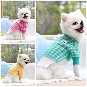 Кариран пуловер за кучета Топли дрехи за домашни любимци Карирана риза за малки и средни кучета Дрехи за плетене на кученце Костюм за чихуахуа френски булдог