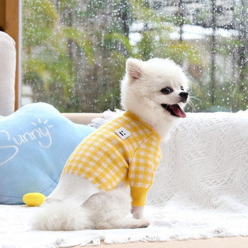 Кариран пуловер за кучета Топли дрехи за домашни любимци Карирана риза за малки и средни кучета Дрехи за плетене на кученце Костюм за чихуахуа френски булдог