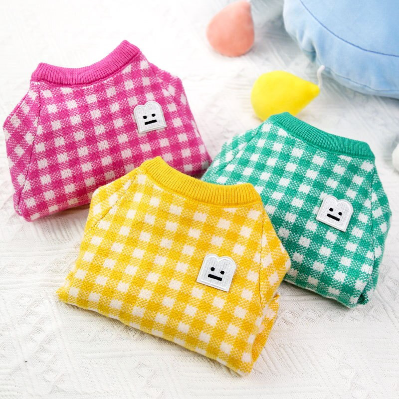 Karirani pulover za pse Topla odjeća za kućne ljubimce Karirana majica za male srednje pse Odjeća Pleteni kostim za štene Chihuahua Francuski buldog