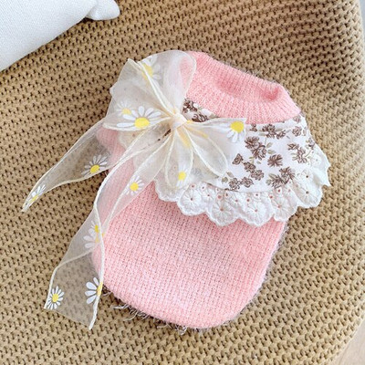 Lemmikloomariided Talvine Sügis Soe Kampsun Kass Magus Bowknot Pullover Keskmine Väike Koer Villane Mantel Pits Lille Särk Puudel Yorkshire