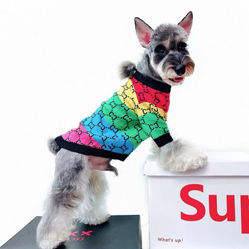 Шнауцер Теди Пуловер с дъгови ивици Луксозни дрехи за кучета Луксозни дрехи за кучета Модни пуловери за домашни любимци Пуловер за домашни любимци Модни кучета