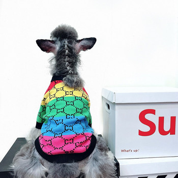 Schnauzer Teddy Rainbow Stripe πουλόβερ Πολυτελή ρούχα για σκύλους Πολυτελή ρούχα για σκύλους Μόδα πουλόβερ για κατοικίδια Πουλόβερ κατοικίδιων σκύλων μόδας