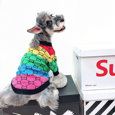 Schnauzer Teddy Rainbow Stripe Pulover Haine de lux pentru câini Haine de lux pentru câini Pulovere de modă pentru animale de companie Pulover pentru animale de companie Moda pentru câini