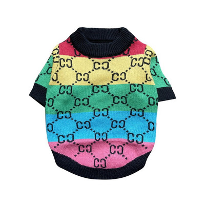 Šnautser Teddy Rainbow Stripe kampsun Luksuslikud koerriided Luksuslikud koerriided Moodsad kampsunid lemmikloomadele Lemmiklooma kampsun Moekoerad
