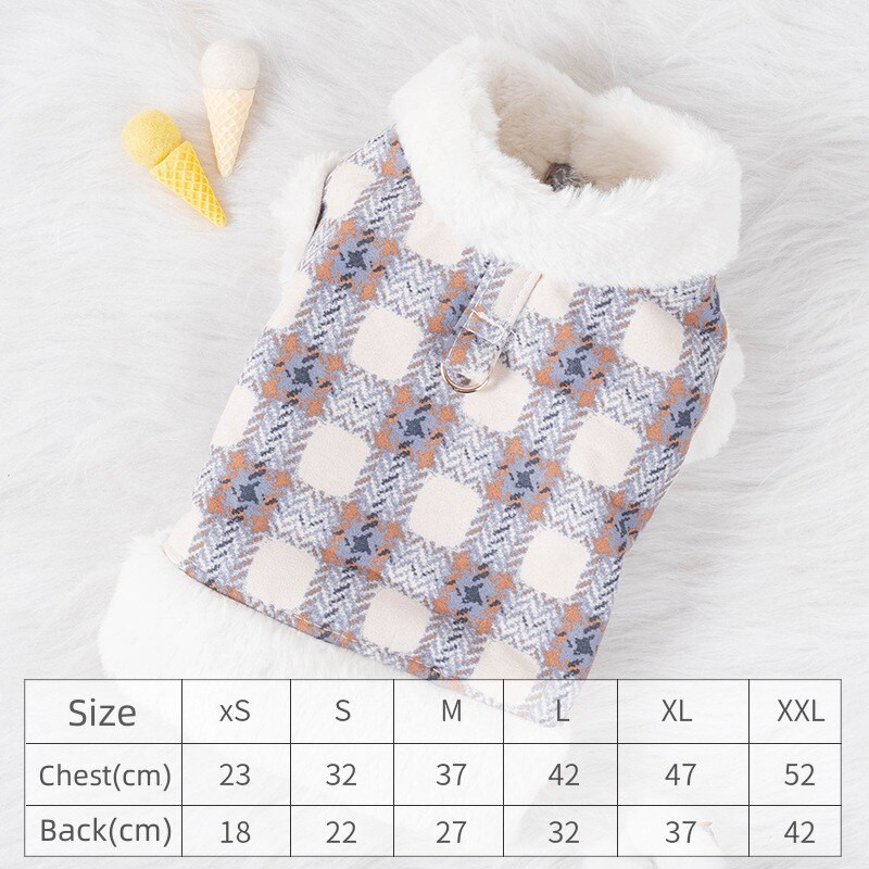 Oblečenie pre psov pre čivavy, yorkshirské teriérky, kockovaný kabát s plyšovou kožušinou, vesta z umelej kožušiny, jeseň/zima, bunda s teplým psím kostýmom