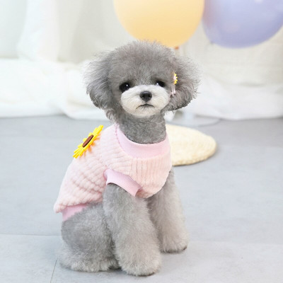 Zimný teplý sveter pre domáce zvieratá, roztomilý kabát s potlačou slnečníc pre malé a stredné plyšové čivavy, kostým pre domáce zvieratá, viacfarebné oblečenie, nové