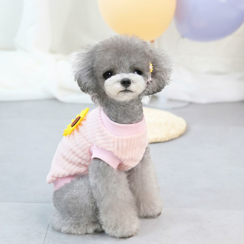 Zimný teplý sveter pre domáce zvieratá, roztomilý kabát s potlačou slnečníc pre malé a stredné plyšové čivavy, kostým pre domáce zvieratá, viacfarebné oblečenie, nové