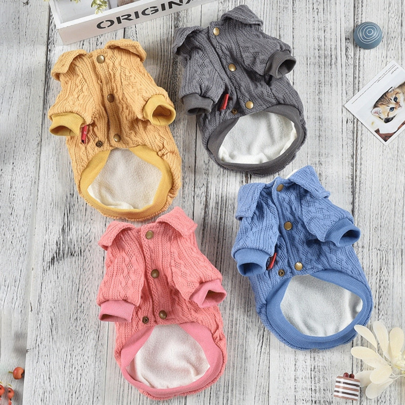 Jesenné a zimné oblečenie pre psov s gombíkovým vzorom, vlnitý pletený sveter, oblečenie pre mačiatka s plyšovým vzorom, malé psy, oblečenie pre psov plemena Pomeranian a Schnauzer.