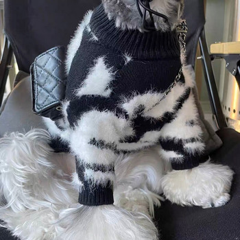 Пуловер с райета на зебра Облекло за кучета Pet Thicken Dog Clothes Костюм Френски булдог Есен Зима Бяло Черно момче Яка Perro