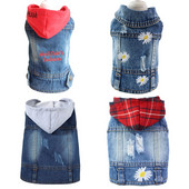 Jarné a jesenné oblečenie pre čivavy, štýlová džínsová bunda pre psov pre malé a stredné psy, yorkshirský šteňací klopový kabát, modrá džínsová mikina s kapucňou