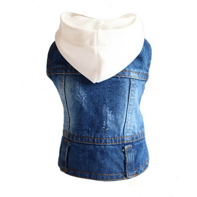 Jarné a jesenné oblečenie pre čivavy, štýlová džínsová bunda pre psov pre malé a stredné psy, yorkshirský šteňací klopový kabát, modrá džínsová mikina s kapucňou