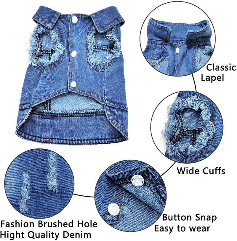 Jarné a jesenné oblečenie pre čivavy, štýlová džínsová bunda pre psov pre malé a stredné psy, yorkshirský šteňací klopový kabát, modrá džínsová mikina s kapucňou