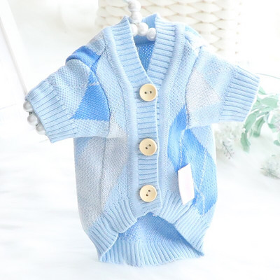 Jesenný sveter pre psov s diamantovým kockovaným vzorom, sveter pre psov s kardiganmi a zapínaním na gombíky, oblečenie pre šteniatka