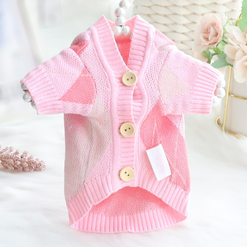 Jesenný sveter pre psov s diamantovým kockovaným vzorom, sveter pre psov s kardiganmi a zapínaním na gombíky, oblečenie pre šteniatka