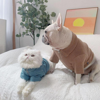 Едноцветен пуловер Зимни дрехи за домашни кучета Риза пуловер в цвят каки за малки кучета Качулки Палто с цип Яке Йоркширско облекло Ropa Perro