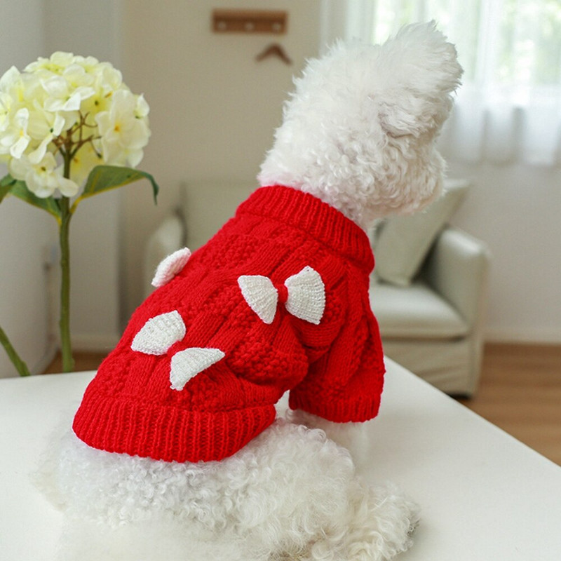 Armas Bowknot koera kampsun soe lemmiklooma kutsikas Väikesed keskmised koerad riided talvekoer kootud mantel jakk Kassi riided kassipoeg pullover