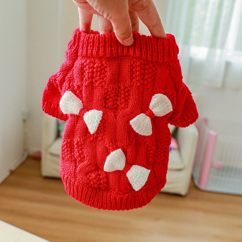 Armas Bowknot koera kampsun soe lemmiklooma kutsikas Väikesed keskmised koerad riided talvekoer kootud mantel jakk Kassi riided kassipoeg pullover