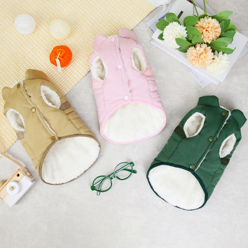 Haina pentru câini de talie mică, căptușită cu lână, haină pentru cățeluș, vreme rece, vreme rece, îmbrăcăminte pentru animale de companie, inel în D, vestă pentru câini, ținute.