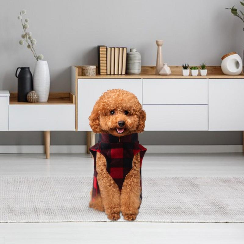 Flísová vesta pre psov, mäkká teplá flísová kockovaná vesta pre psov, sveter pre psov na vnútorné aj vonkajšie použitie, vesta s kabátom pre malé, stredné a veľké psy