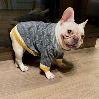Μάλλινα ζεστά ρούχα για μικρά σκυλιά Χειμερινά πολυτελή ρετρό καρό πουλόβερ για κατοικίδια Όμορφο μαλακό πουλόβερ για κουτάβι Γαλλικό παλτό σχεδιαστών μπουλντόγκ