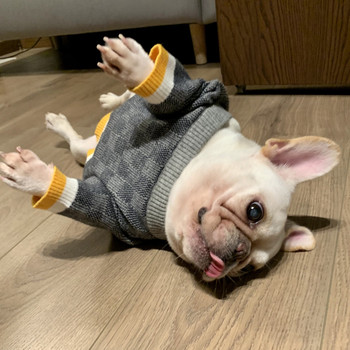 Вълнени топли дрехи за малки кучета Зимен луксозен ретро кариран пуловер за домашни любимци Красив мек пуловер за кученца Дизайнерско палто за френски булдог