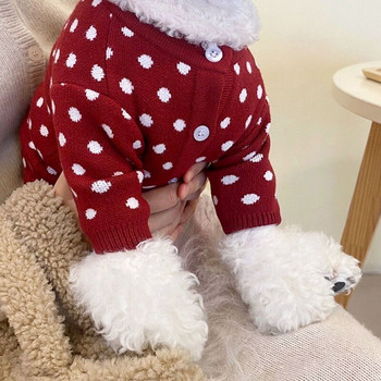 Есенно-зимна плетена жилетка Дрехи за кучета с принт на точки Топло кученце Чихуахуа Йоркширско куче Пуловер за малки кучета