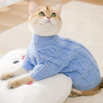 Модни котешки дрехи Пуловер за кучета Зимни бели сини плетени джъмпери Палто за малки кучета Френски булдог Чихуахуа Облекло за домашни любимци XL