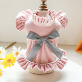 Nouă cămașă rochie câine pisică design cu fundă mare Haine de primăvară/toamnă pentru câini pisici 4 culori 5 mărimi