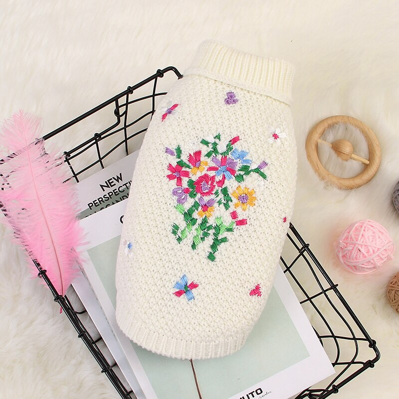 Pletený sveter pre psov, roztomilá výšivka, jednofarebná vesta pre mačky bez rukávov, teplá vesta Bomei, oblečenie pre čivavu a buldoga