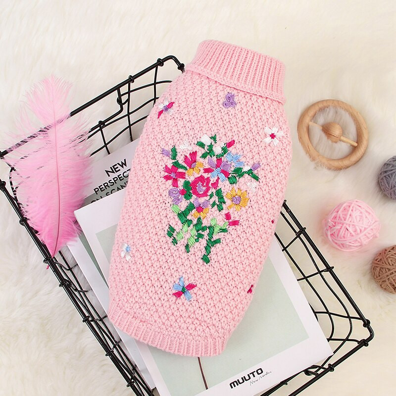 Pletený sveter pre psov, roztomilá výšivka, jednofarebná vesta pre mačky bez rukávov, teplá vesta Bomei, oblečenie pre čivavu a buldoga