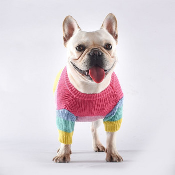 Χριστουγεννιάτικα ρούχα για σκύλους Χειμερινά ζεστά πουλόβερ σκυλιών για μικρά σκυλιά Πλεκτά ρούχα ουράνιου τόξου για κατοικίδια για γαλλικό μπουλντόγκ Dachshund Luxury