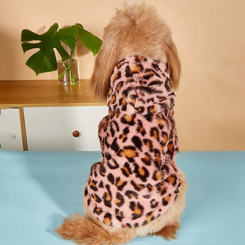 Haine pentru câini pentru câini, iarnă, haină de pluș pentru câini, pulover pentru animale de companie, imprimeu leopard, buldog francez, jachetă moale, haină medie pentru câini, hanorace