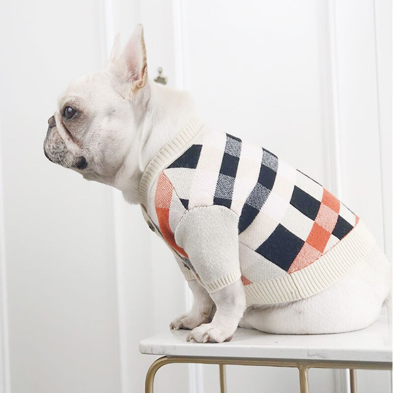Módne sveter pre domáce zvieratá, oblečenie pre psov, jesenné a zimné mikiny, plyšový francúzsky buldoček, predmety pre domáce zvieratá, kockované pruhy, mikina s kapucňou pre šteňatá a mačky