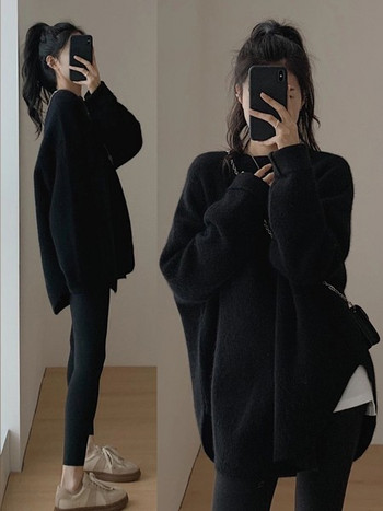 Дамски асиметричен пуловер с обло деколте за бременни