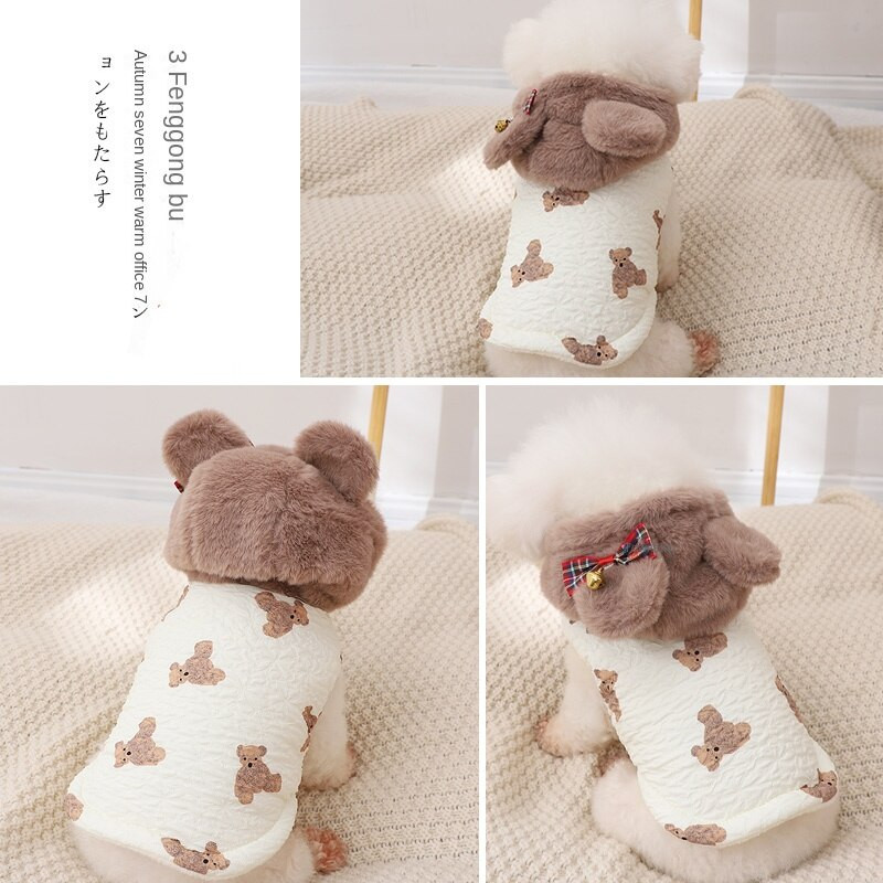 Zimný nový bavlnený kabát s kapucňou, malý yorkshirský bradáč, Chai Dog, na dvoch nohách