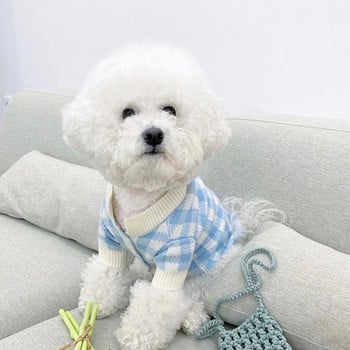 Καρό πλεκτό πουλόβερ Ρούχα για σκύλους για κατοικίδια Βαμβακερά για σκύλους Ρούχα γάτα Μικρή ζεστή εκτύπωση Χαριτωμένο φθινόπωρο χειμώνα μπλε αγόρι κορίτσι Τσιουάουα