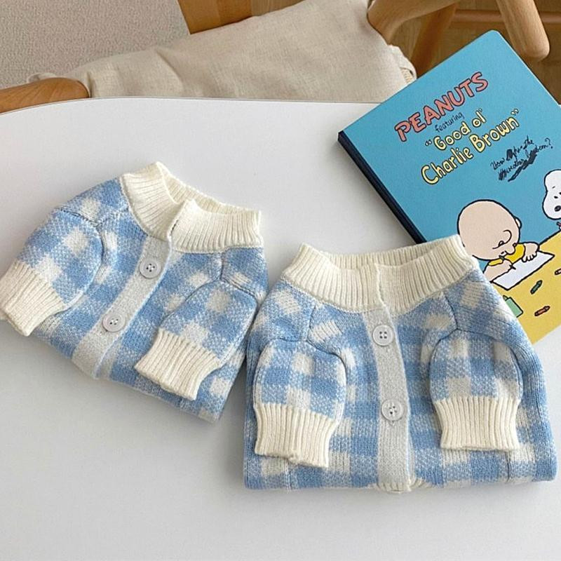 Pulover tricotat în carouri Haine pentru câini din bumbac pentru câini Îmbrăcăminte pisică mic imprimeu cald drăguț toamnă iarnă albastru băiat fată Chihuahua