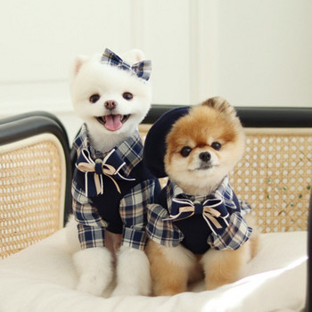 INS Campus Series of Autumn Winter Pet Clothes Karid Knit Shirt Fake Two Pieces Dog Bodysuit Puppy Chihuahua Maltese Dog Dress