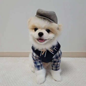 INS Campus Series of Autumn Winter Pet Clothes Karid Knit Shirt Fake Two Pieces Dog Bodysuit Puppy Chihuahua Maltese Dog Dress