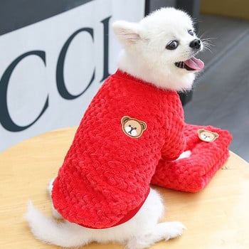 Γάτα για μικρά σκυλιά Χειμερινά ζεστά ρούχα για κατοικίδια Βελούδινο παλτό αρκουδάκι Κέντημα γιλέκο σκύλου Ρούχα για κατοικίδια