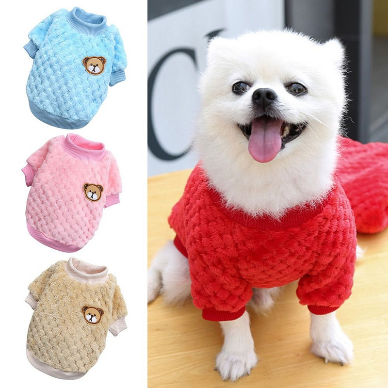 Pisica Pentru Caini Mici Iarna Tinute calduroase pentru animale de companie Palton de pluș Broderie de urs Vesta pentru câini Haine pentru animale de companie