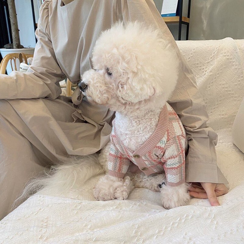 Zimný sveter pre psov, teplé oblečenie pre psov, pruhovaný mriežkovaný bavlnený kabát pre psov, mäkké oblečenie pre psov pre šteniatka, malú čivavu, plyšovú bundičku