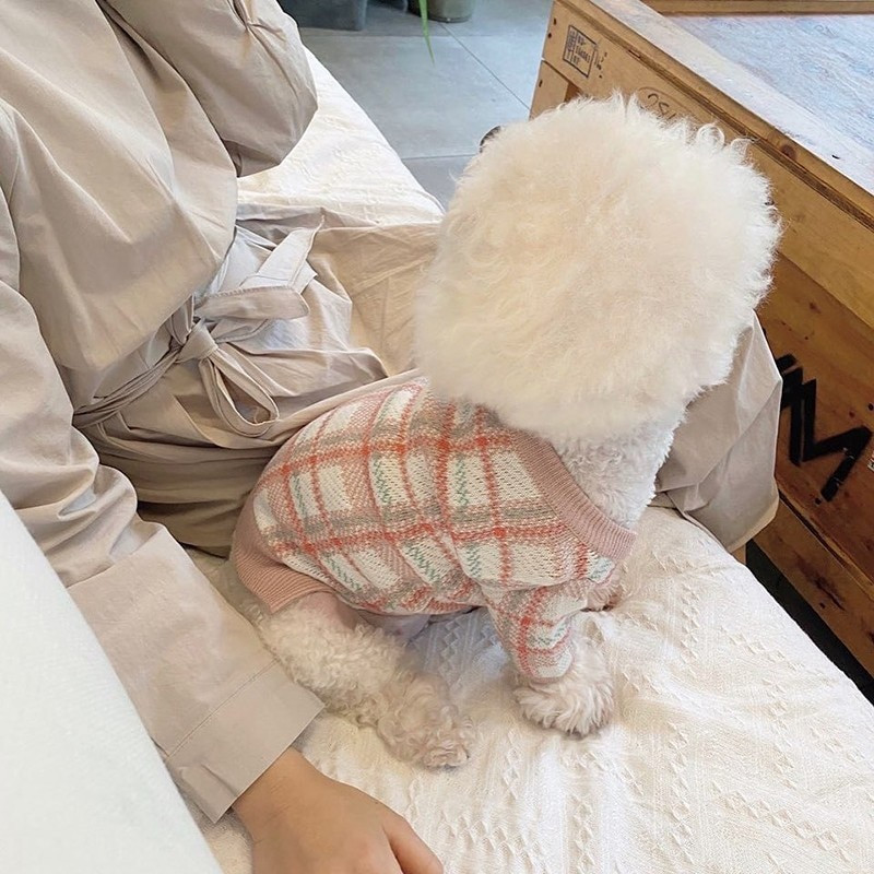 Zimný sveter pre psov, teplé oblečenie pre psov, pruhovaný mriežkovaný bavlnený kabát pre psov, mäkké oblečenie pre psov pre šteniatka, malú čivavu, plyšovú bundičku