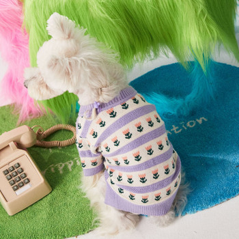 Куче пуловер лилаво флорални прекрасни дрехи за домашни любимци топли дрехи за котки дрехи за чихуахуа Flaunl B1356