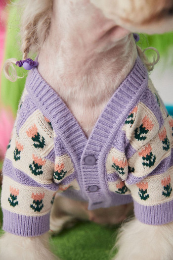 Πουλόβερ σκύλου Μωβ Floral Lovely Pet Ρούχα Γάτα Ζεστή Στολή Chihuahua Ρούχα Flaunl B1356